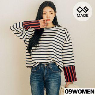Tall Size Contrast-trim Striped T-shirt