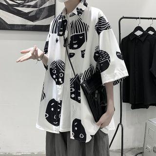 Cartoon Print Short Sleeve Oversized Shirt