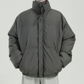 Long-sleeve High-neck Plain Padded Jacket