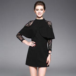 Lace-panel Cape A-line Dress