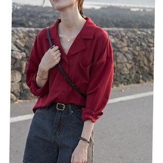 Notch Lapel Plain Blouse