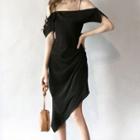 Short-sleeve Cold Shoulder Asymmetric A-line Dress