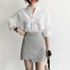 Balloon-sleeve Mandarin Collar Shirt