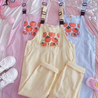 Fruit Print Cropped Straight Leg Dungarees