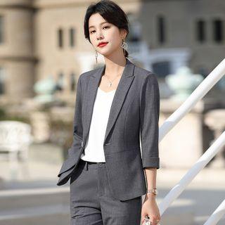 Set: 3/4-sleeve One-button Blazer + Dress Pants