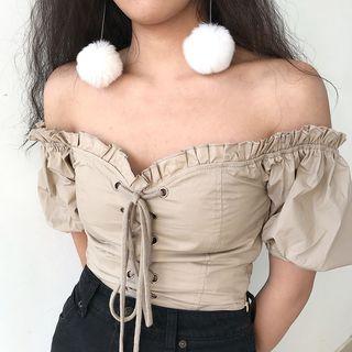 Short-sleeve Off Shoulder Lace-up Top