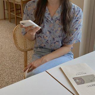 Notch-collar Floral Shirt