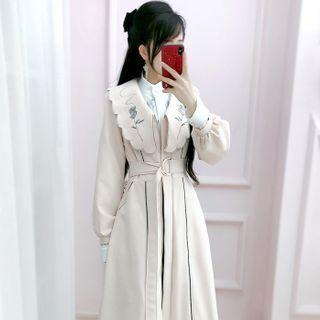 Belted Floral Embroidered Coat