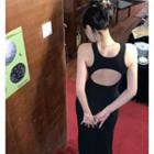 Plain Open-back Slim-fit Midi Tank Dress