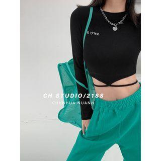 Tie-hem Embroidered Skinny Crop T-shirt