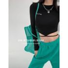 Tie-hem Embroidered Skinny Crop T-shirt