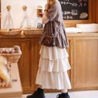 Plain Layered Midi A-line Skirt Almond - One Size