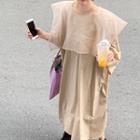 Long-sleeve Sheer Panel Plain Loose Fit Dress Almond - One Size