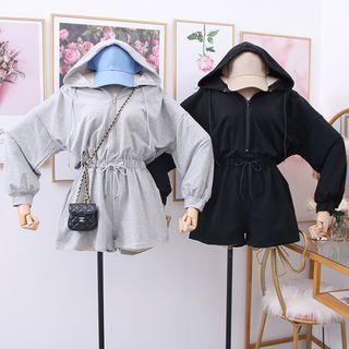 Half-zip Drawstring-waist Hooded Playsuit