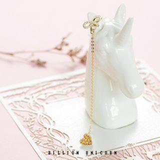 Rhinestone Heart & Bow Chained Earring
