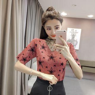 Star Print Short-sleeve Knit T-shirt