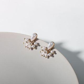 Faux Pearl Dangle Earring 1 Pair - S925 Silver Stud Earrings - White - One Size