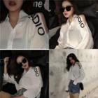 Cold Shoulder Lettering Shirt