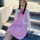 Gingham Mini A-line Overall Dress / Turtleneck T-shirt
