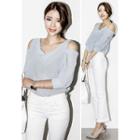 V-neck Cutout-shoulder Blouse