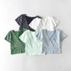 Floral Print V-neck Short-sleeve Cropped Top