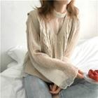 V-neck Cable-knit Knit Vest / Dot See-through Long-sleeve Inner Top