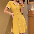 Short-sleeve Crochet Trim Dress Yellow - One Size