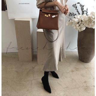 Band-waist Herringbone Midi Skirt