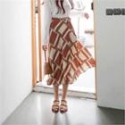 Tie-waist Pattern Midi Wrap Skirt