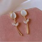 Flower Rhinestone Faux Cat Eye Stone Alloy Earring 1 Pair - White - One Size