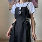 Plain Short-sleeve T-shirt / Drawstring Midi Jumper Dress
