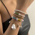Faux Pearl Bracelet 1898 - Gold & Ivory White & Blue - One Size
