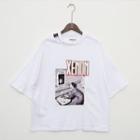 Short-sleeve Printed Cutout T-shirt