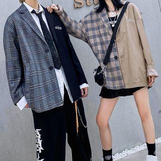 Couple Matching Plaid Panel Blazer