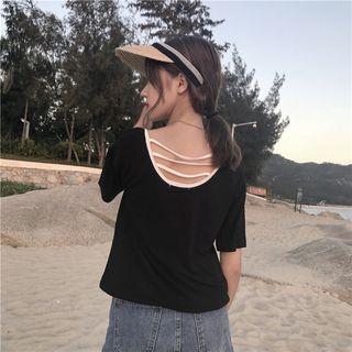 Color-block Open-back T-shirt