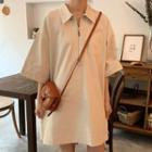 Short-sleeve Lapel Dress Almond - One Size