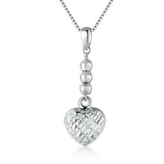14k/585 White Gold Ball And Heart Diamond Cut Necklace