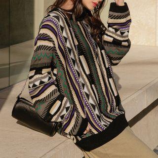 Round-neck Geometric Sweater As Shown In Figure - One Size