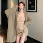 Open-front Long Cardigan Dark Khaki - One Size
