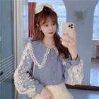 Lace Panel Collared Puff-sleeve Blouse