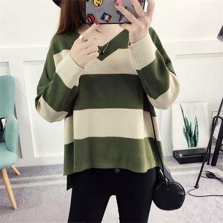 V-neck Stripe Long-sleeve Knit Sweater
