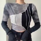 Asymmetrical Tie-dye Print Panel Cropped T-shirt Gray - One Size