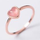 925 Sterling Silver Cat Eye Stone Heart Open Ring S925 Silver - Rose Gold - One Size