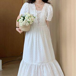 Embroidered Eyelet Midi A-line Dress White - One Size