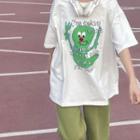 Short Sleeve Cartoon Print Oversized T-shirt