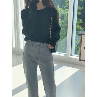 Raglan Seam-trim Knit Top Black - One Size