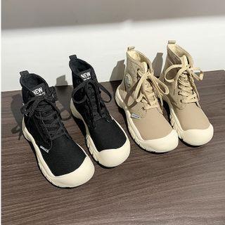Two Tone Lace-up Short Boots