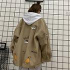 Cartoon Cat Print Button-up Jacket