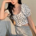 Short-sleeve Floral Print T-shirt Blue Floral - White - One Size