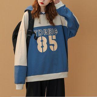 Color-block Lettering Print Oversized Hoodie